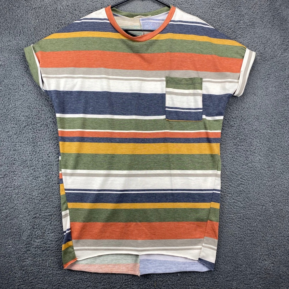 Essei Striped Tunic Top Womens M Multicolor Pocket Short Sleeve Made‎ in USA